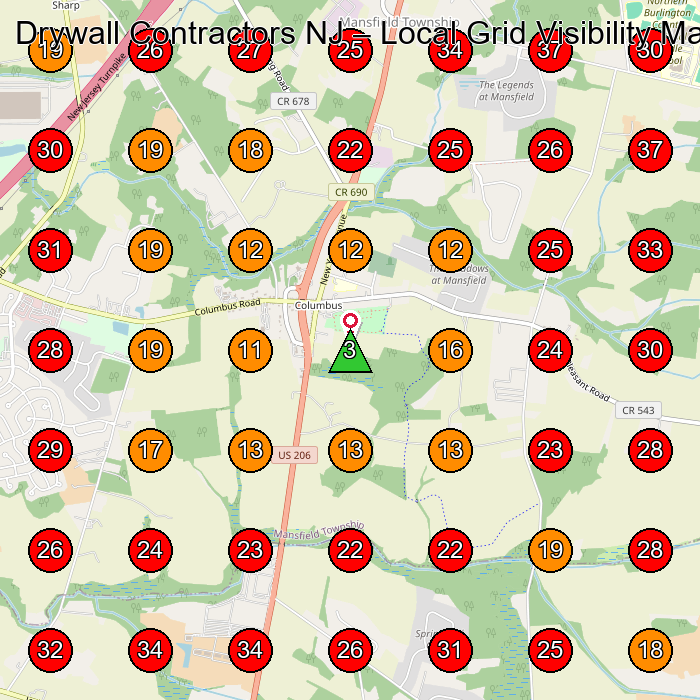 Drywall Contractors NJ GeoGrid visibility map for Dry Wall Contractor in None